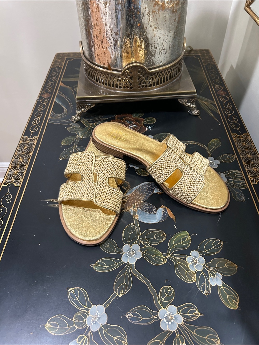 Woven Metallic Slide Sandals - Gold - Picture 3 of 3